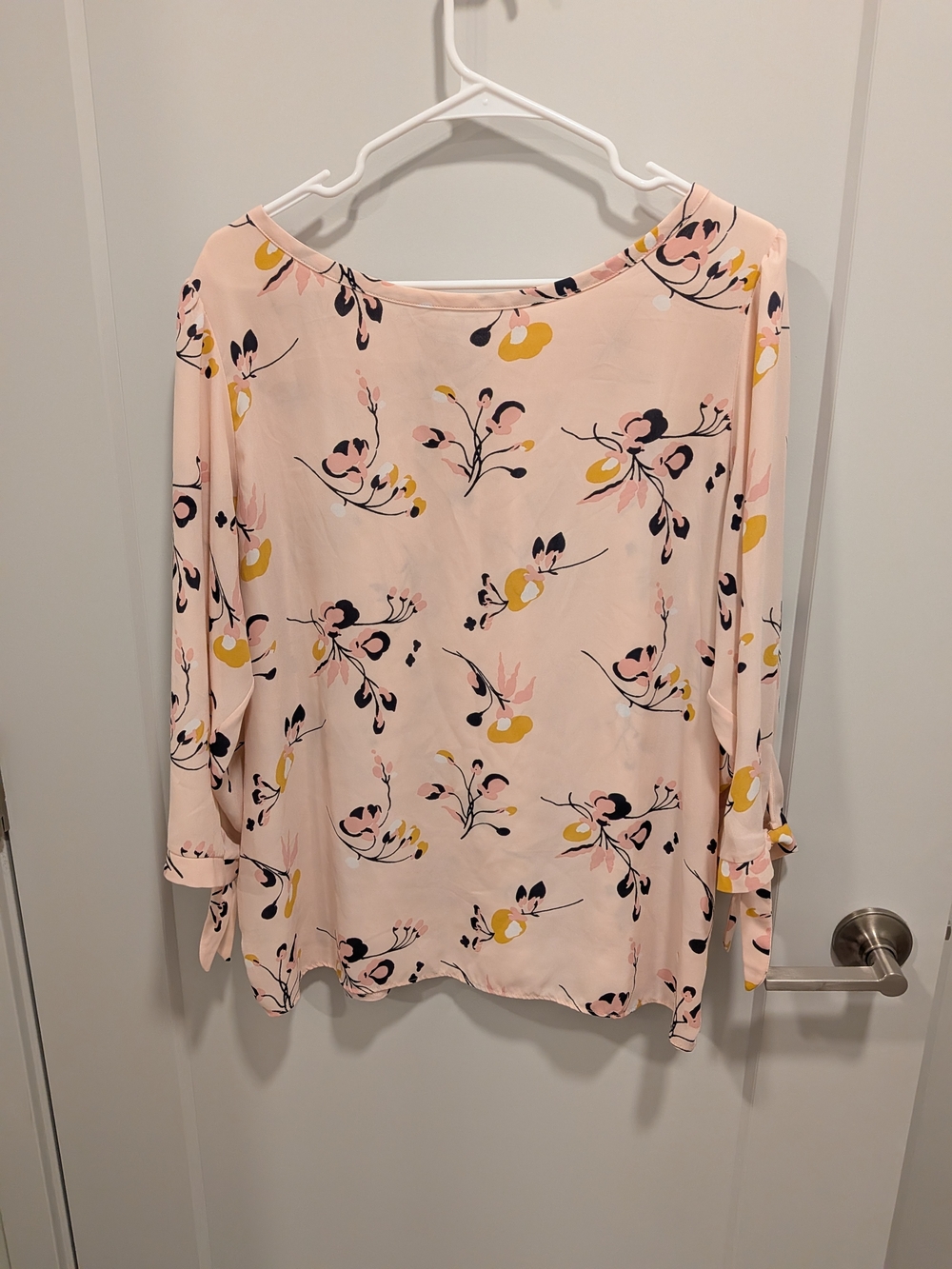LOFT Pink Floral Boatneck Blouse with Yellow & Black Accents